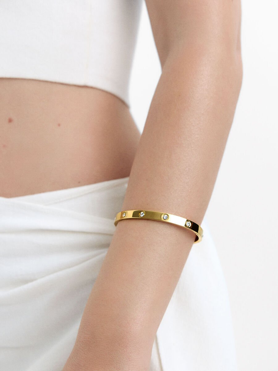Pulseira rígida com cristais - aço inoxidável