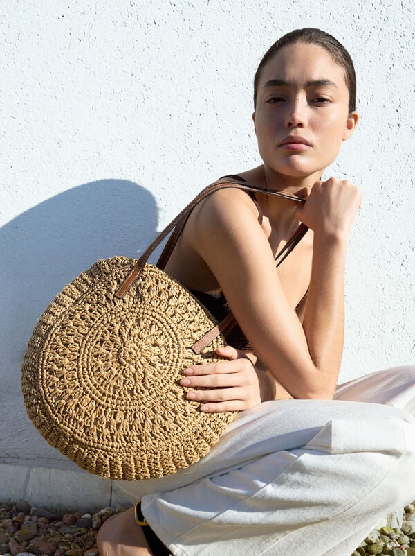 Straw-effect shopper bag