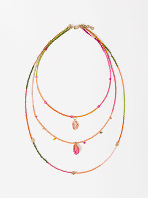 Collier Triple Avec Des Perles Multicolores