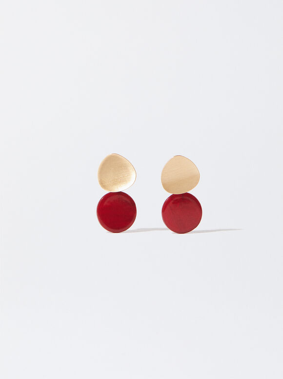 Gold Earrings With Resin, Red, hi-res