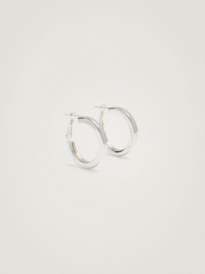 Small Silver Hoop Earrings, Silver, hi-res