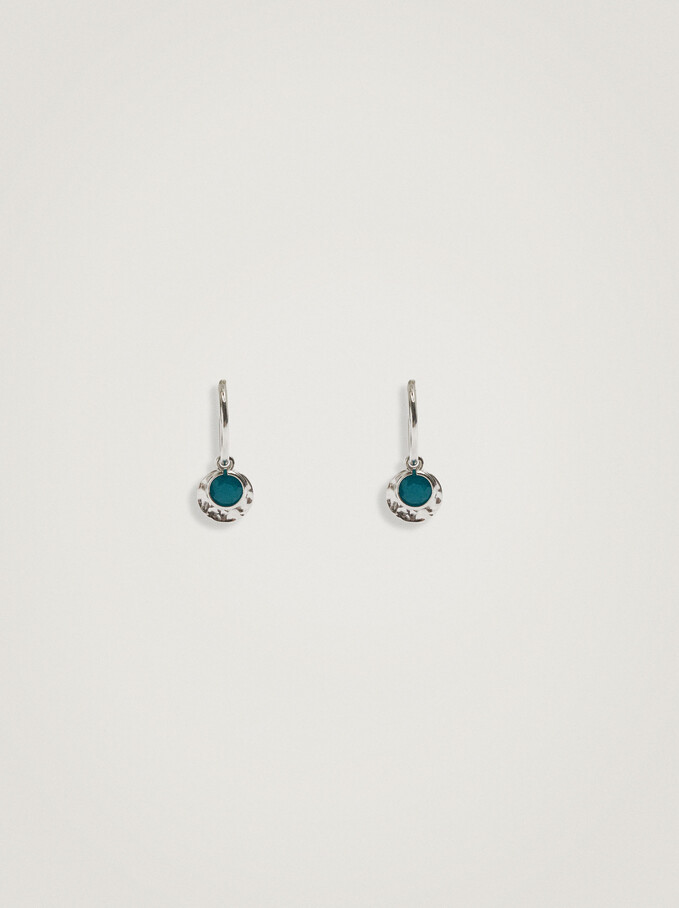 925 Sterling Silver Small Hoop Earrings With Pendants, Blue, hi-res