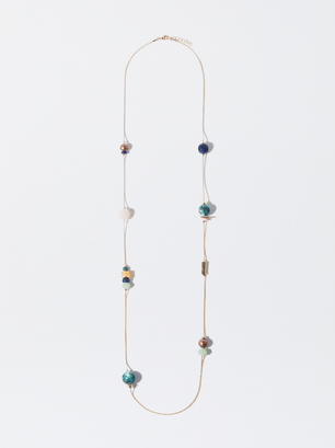 Gold Necklace With Stones, Multicolor, hi-res