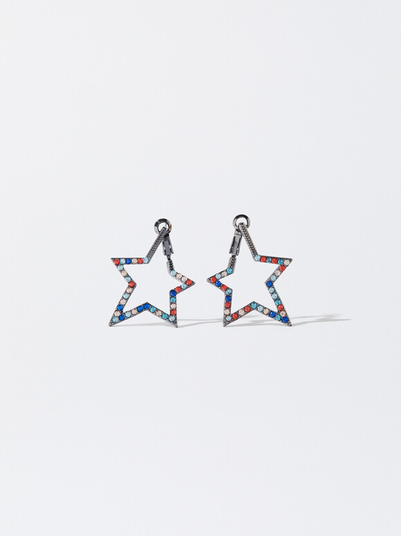 Strass Star Earrings, Multicolor, hi-res