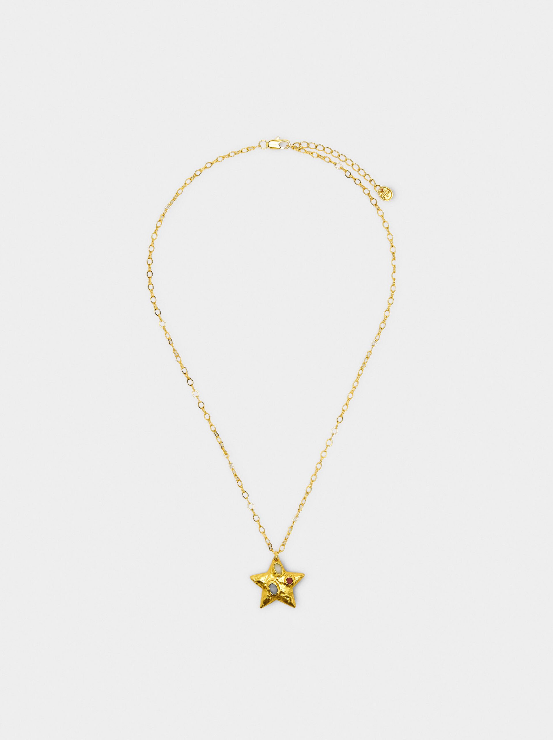 Star pendant necklace with stones - 18k gold swim image number 2.0