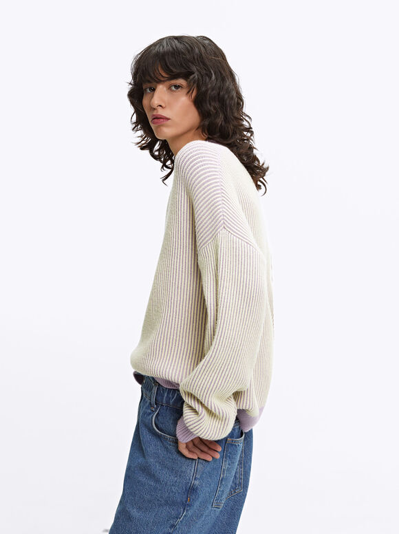 Rib Knit Sweater, Yellow, hi-res