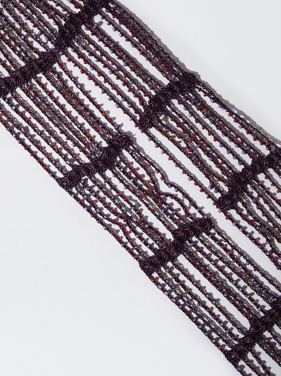 Scarf With Beads, Purple, hi-res