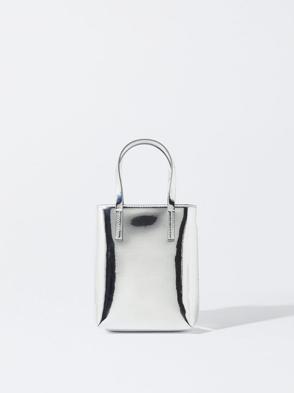 Mini Bag With Vinly Effect, Silver, hi-res