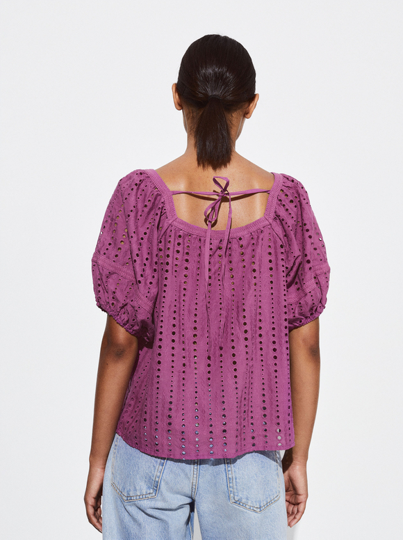 Embroidered Blouse, Purple, hi-res