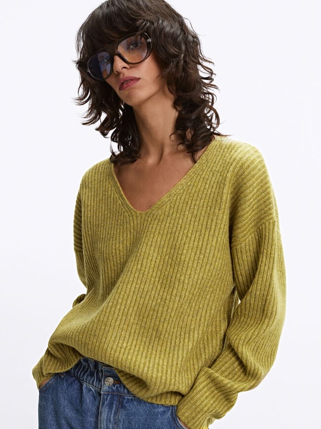 Knitted V-Neck Sweater image number 0.0
