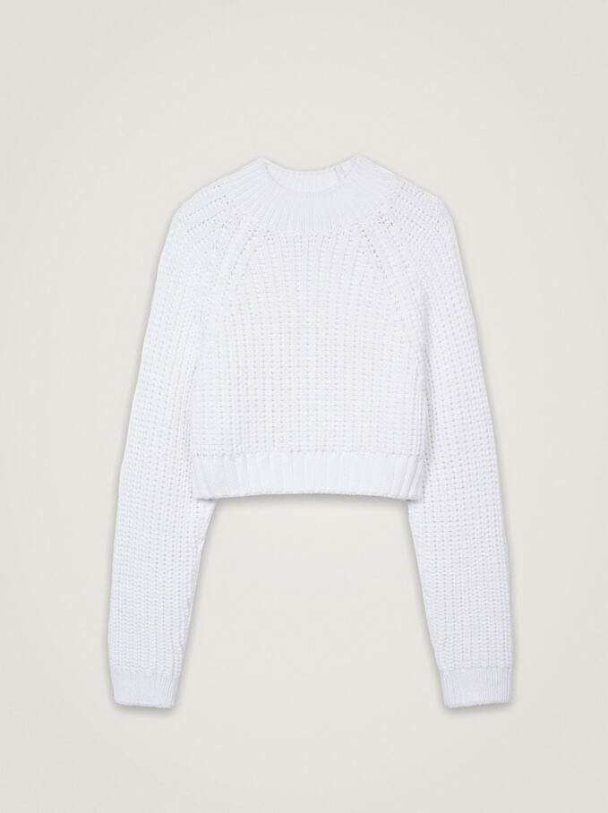Round-Neck Knit Sweater, Ecru, hi-res