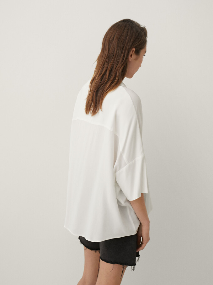 Plain Oversized Shirt, White, hi-res