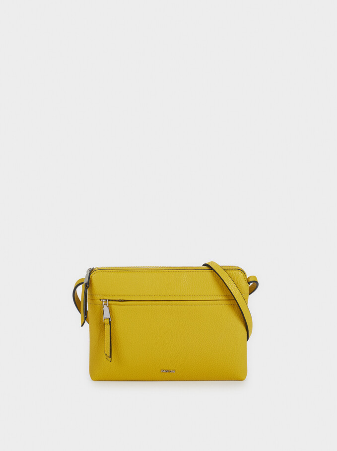 Shoulder Bag With Outer Pocket, Yellow, hi-res