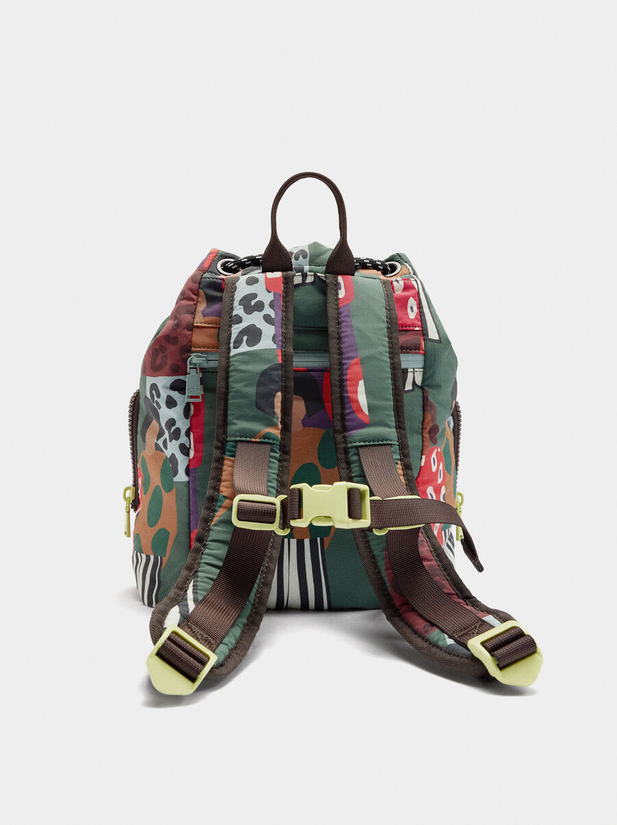 Printed nylon backpack with pendant
