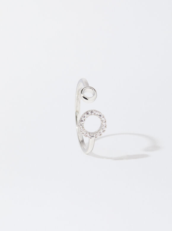 Golden Ring With Zirconia, Silver, hi-res