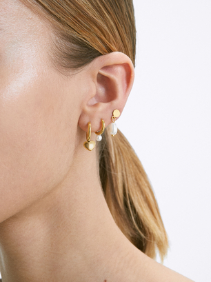 Set Of Stainless Steel Earrings, Golden, hi-res