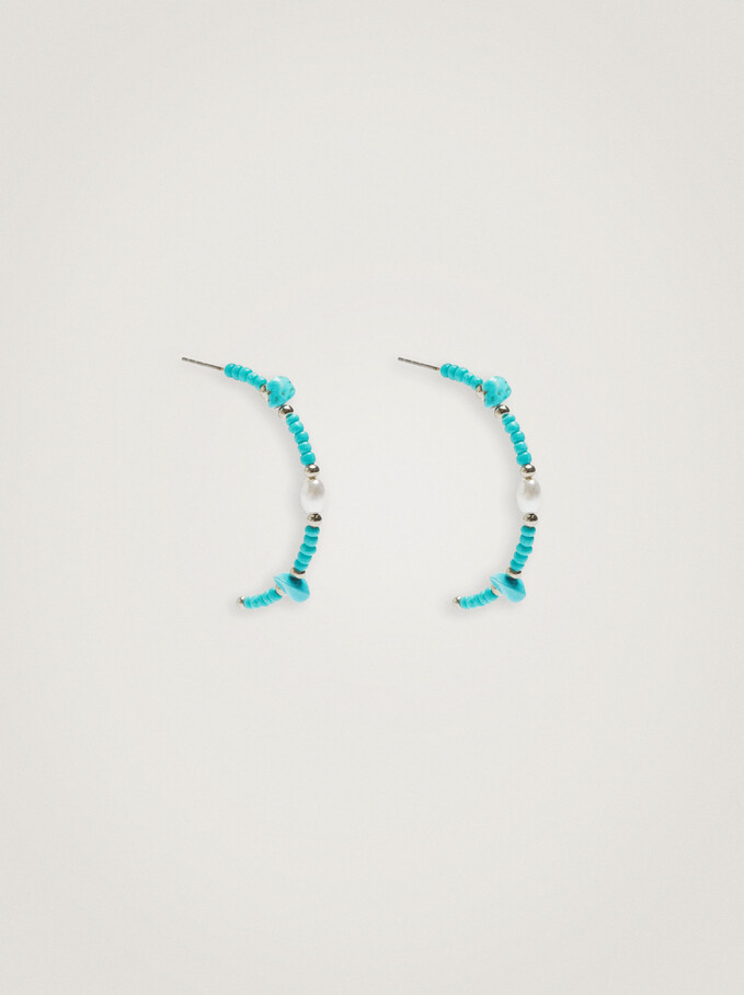 Hoop Earrings With Stone And Beads, Blue, hi-res