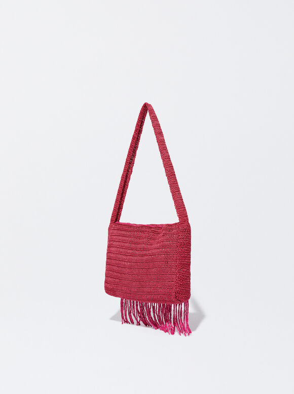 Shoulder Bag With Fringes, Pink, hi-res