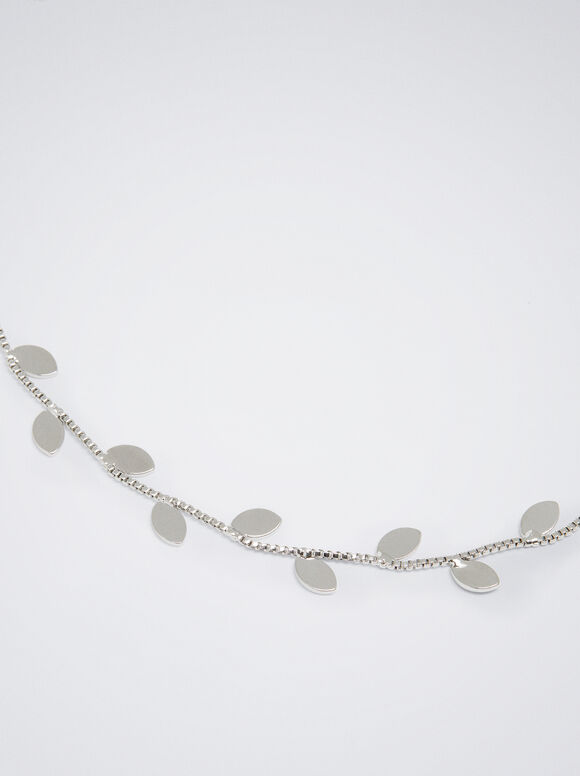 Silver Necklace With Leaf Pendants, Silver, hi-res