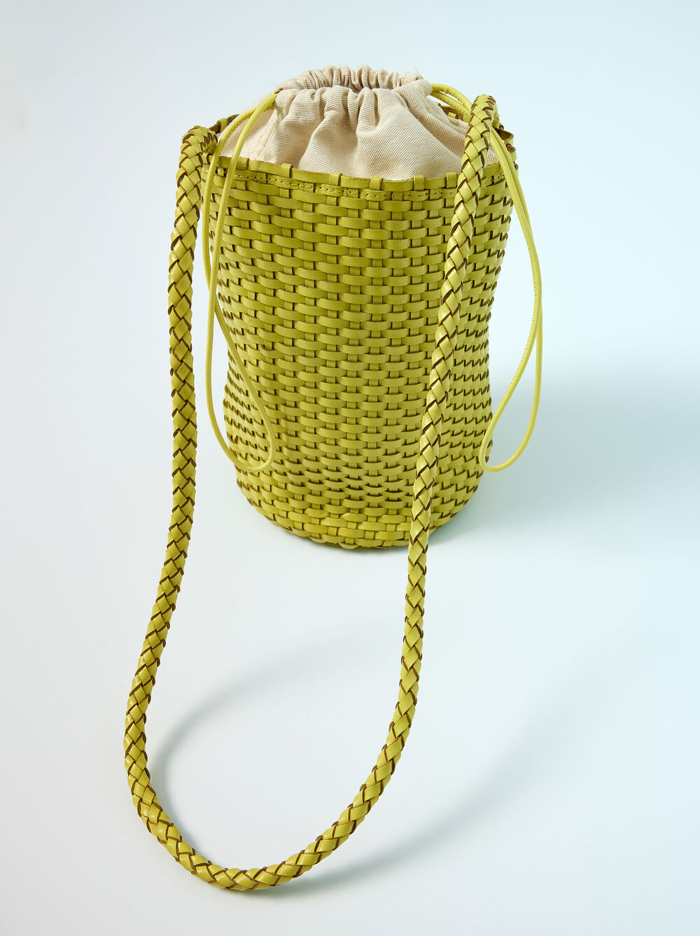 Braided leather bucket bag