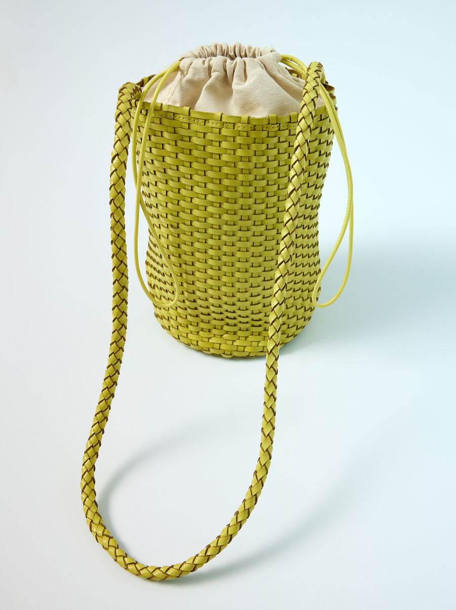 Braided leather bucket bag