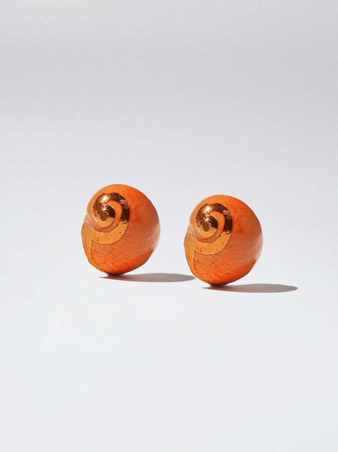 Boucles D’Oreilles Coquillage En Émail, Orange, hi-res