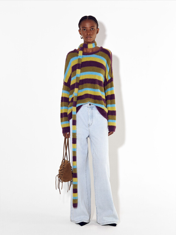 Online Exclusive - Striped Faux Fur Sweater, Multicolor, hi-res