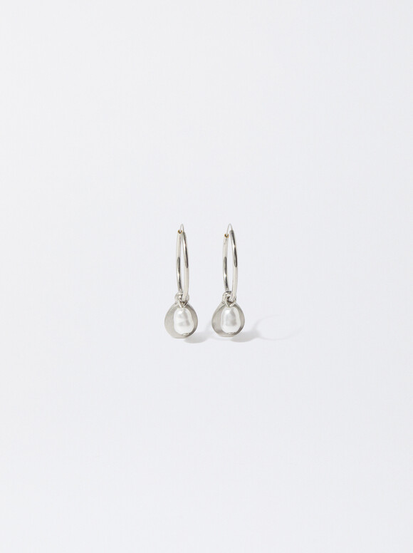 Hoop Earrings With Faux Pearls, Silver, hi-res