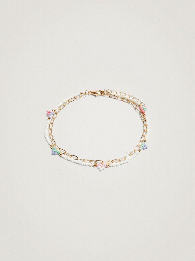 Multicoloured Anklet Bracelet With Beads, Multicolor, hi-res
