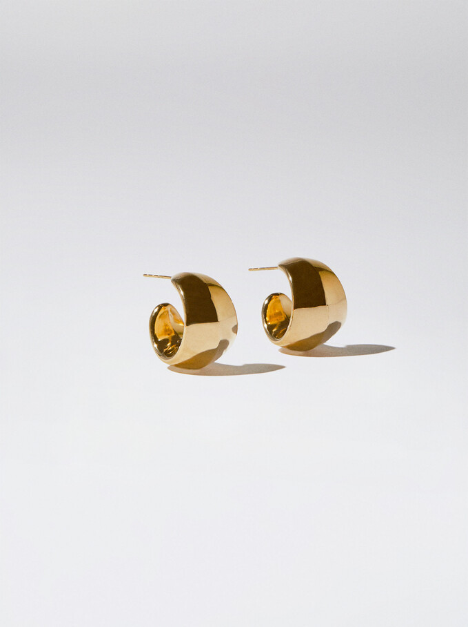 Stainless Steel Golden Hoop Earrings, Golden, hi-res