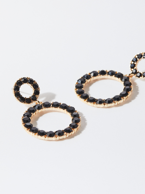 Earrings With Crystals, Black, hi-res