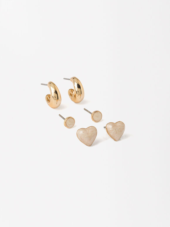 Set Of Enamel Earrings, Beige, hi-res