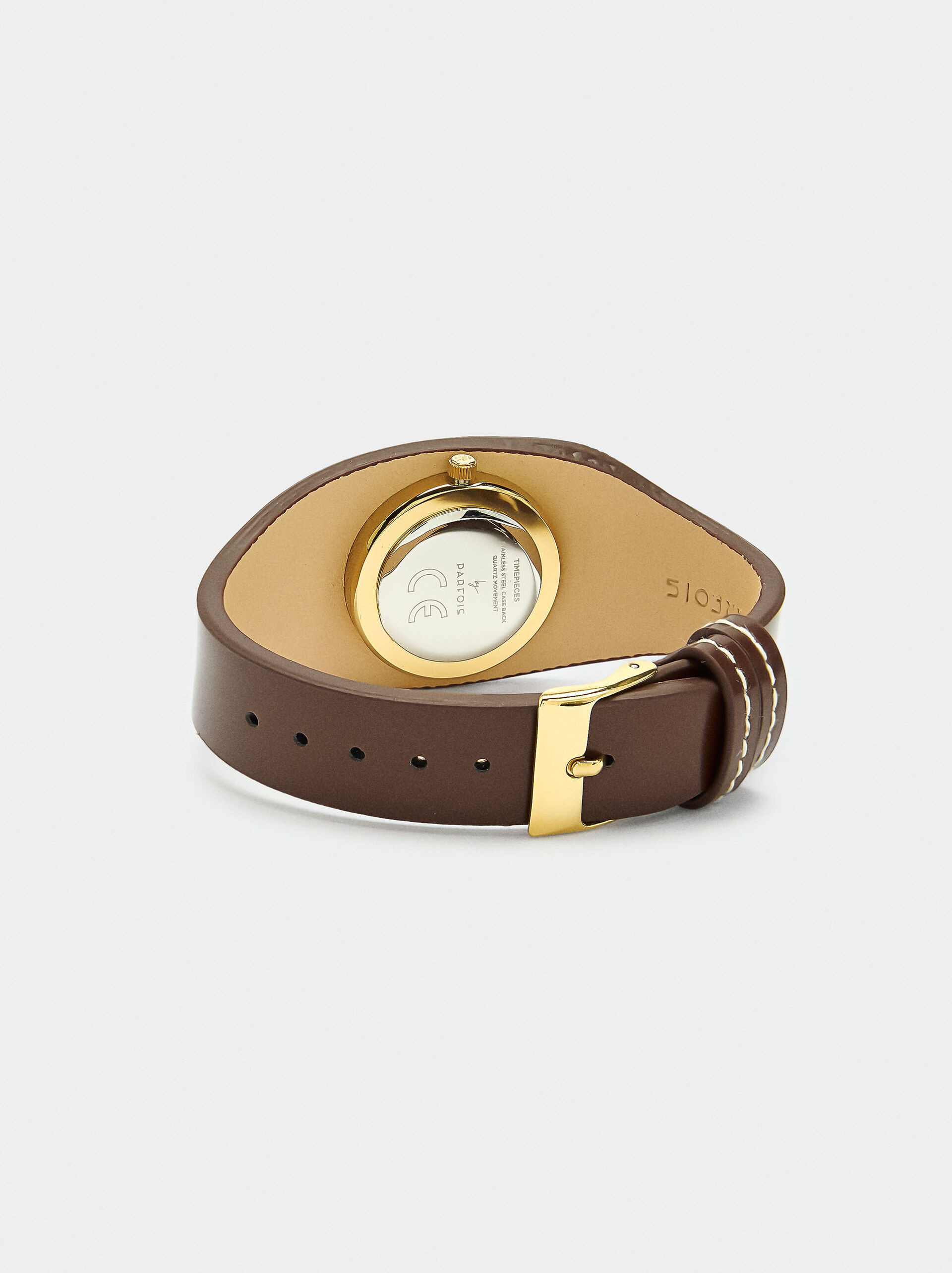 Watch with wide leather-effect bracelet image number 2.0