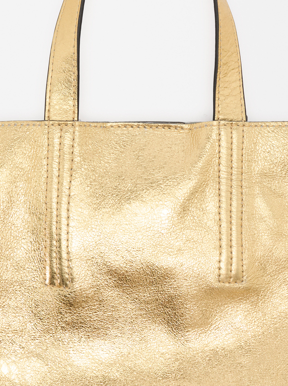 Personalized Metallic Leather Tote Bag, Golden, hi-res