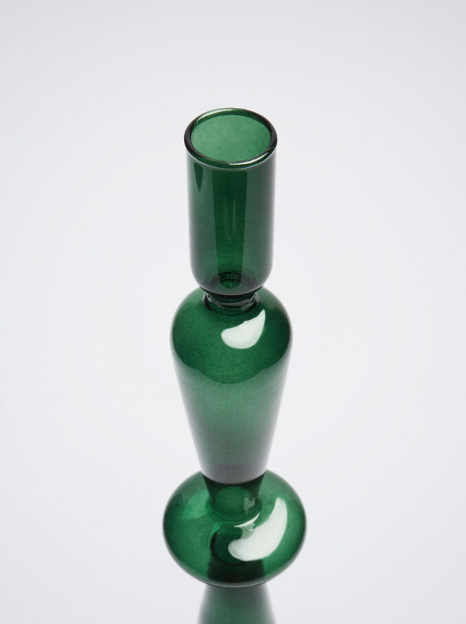 Glass Candlestick, Green, hi-res
