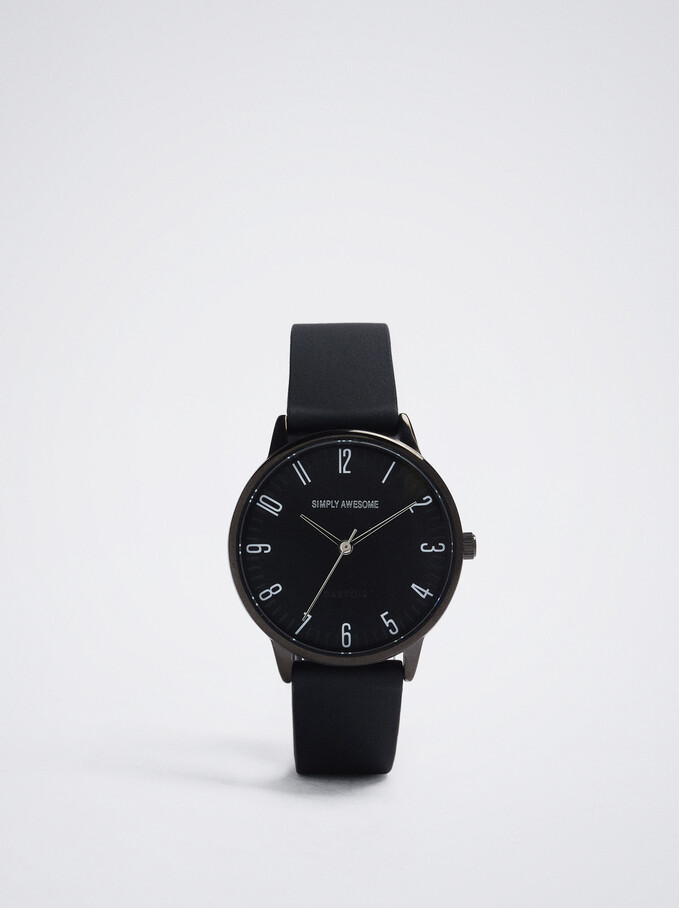 Watch With Silicone Strap, Black, hi-res