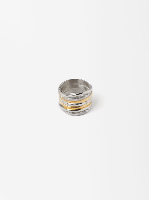 Two-Tone Stainless Steel Ring, Multicolor, hi-res