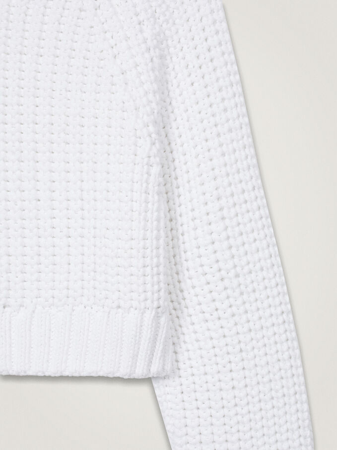 Round-Neck Knit Sweater, Ecru, hi-res