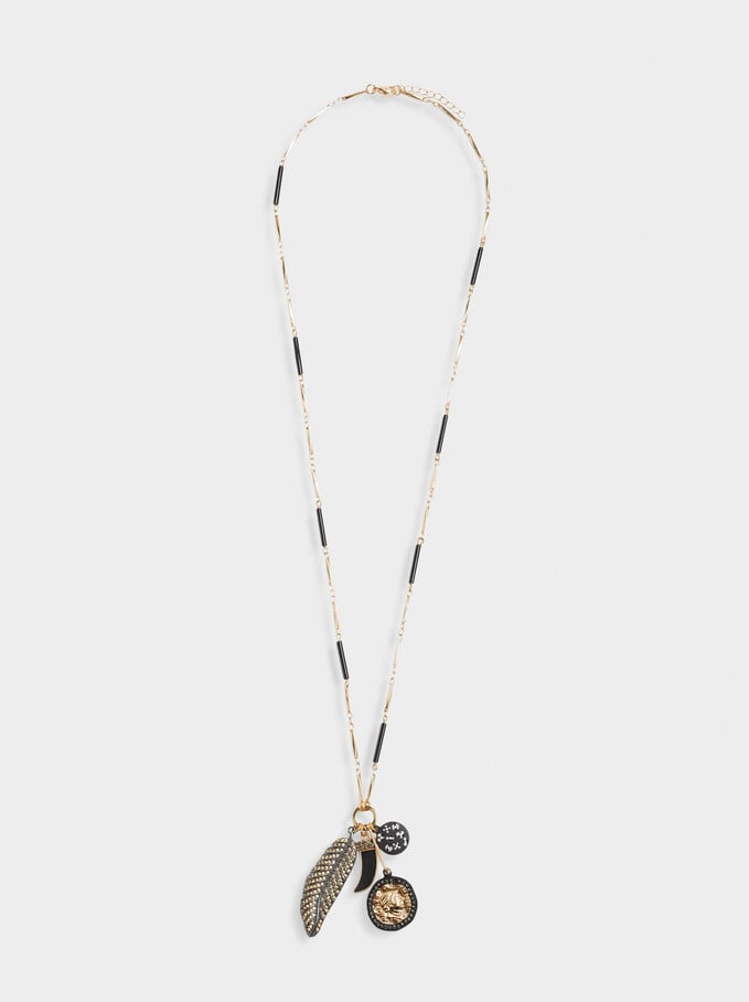 Long Necklace With Charms, Black, hi-res