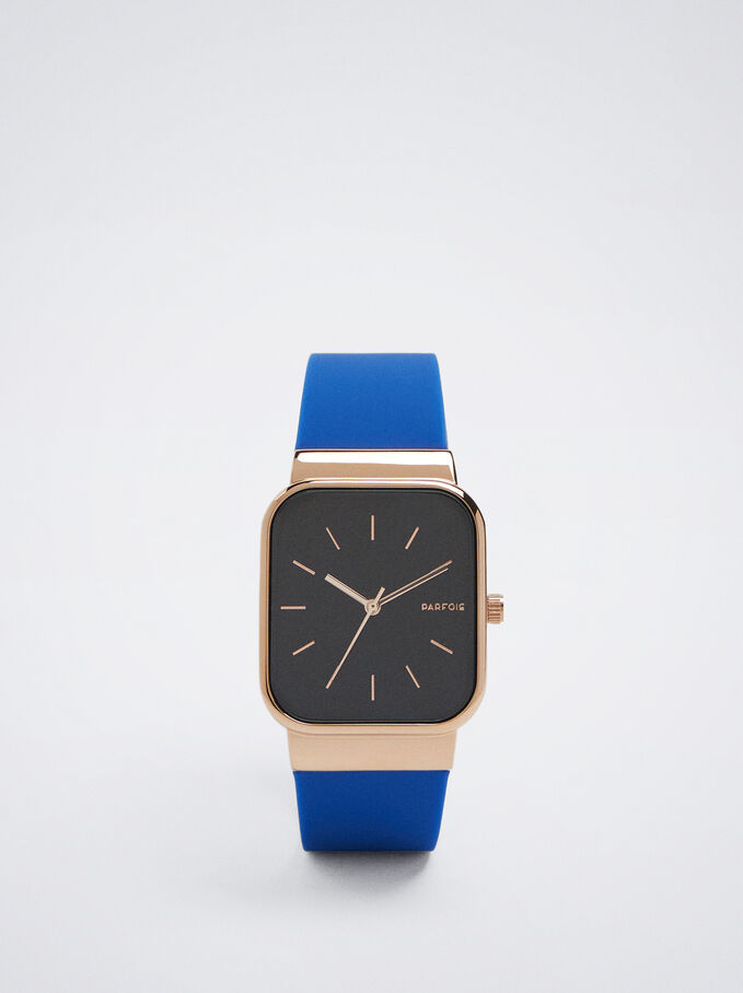 Watch With Silicone Strap, Blue, hi-res