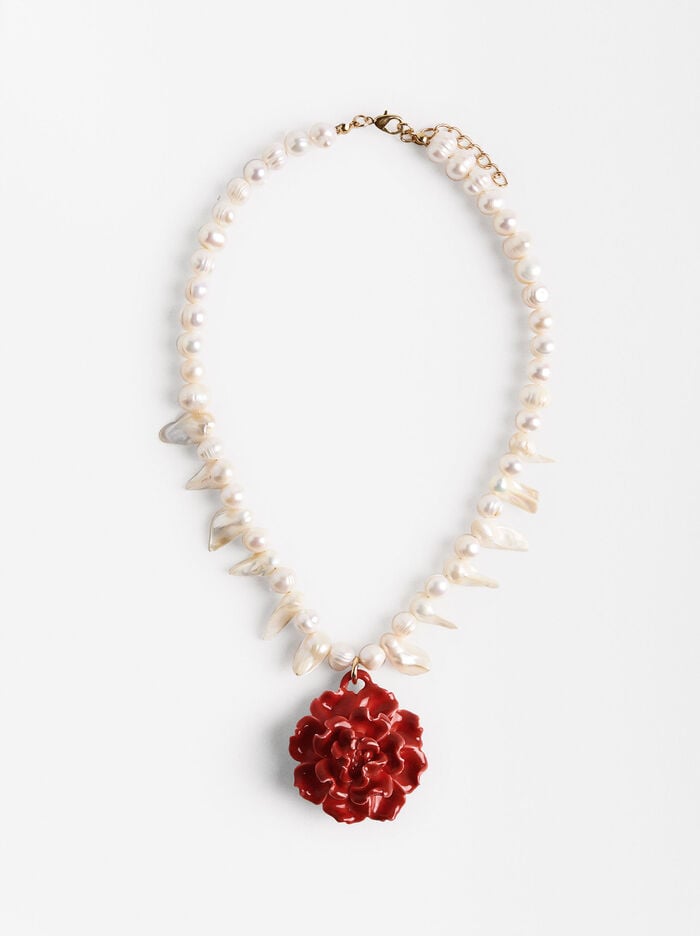 Collar de perlas de agua dulce con flor