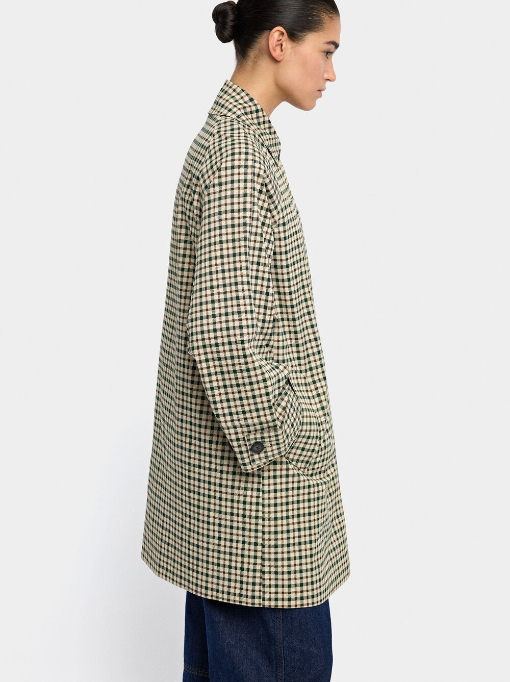Parka with printed check pattern