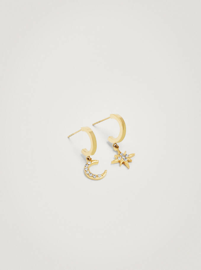 Steel Hoops With Moon And Star, Golden, hi-res