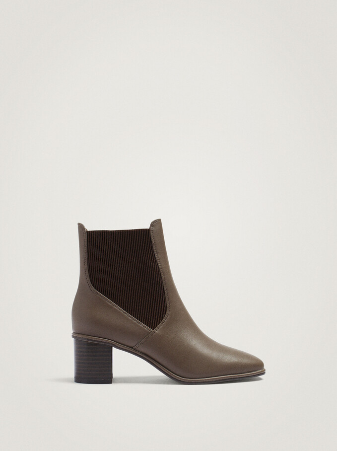 Elastic Ankle Boots, Brown, hi-res