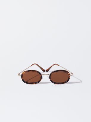 Oval Sunglasses, Brown, hi-res