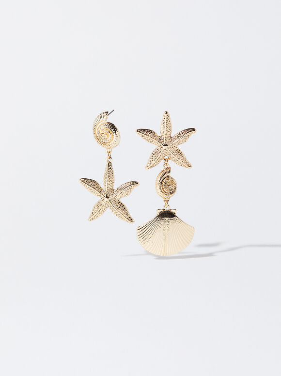 Boucles D'Oreilles Dorées Avec Étoile, Doré, hi-res