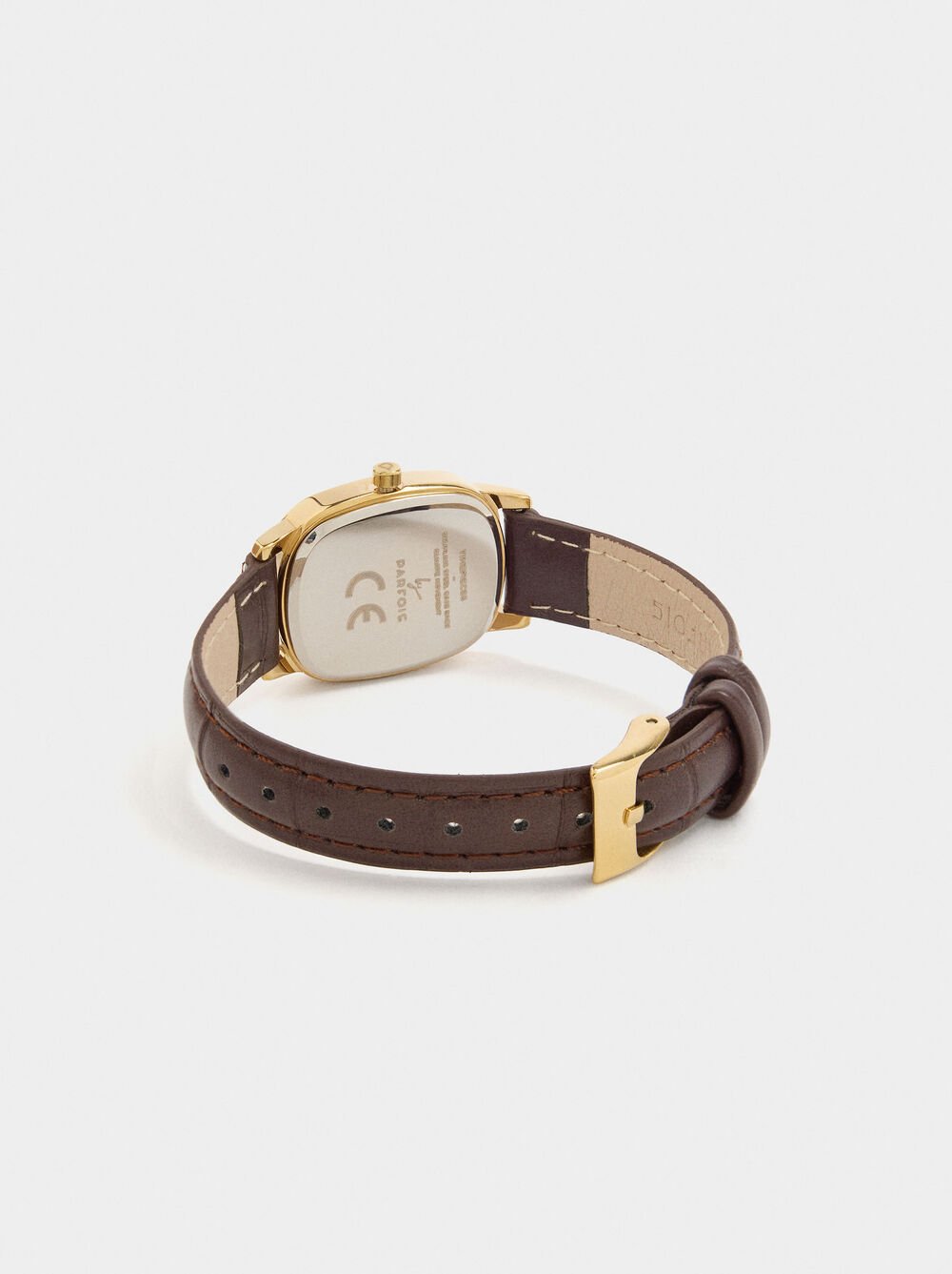 Rectangular watch with leather-effect bracelet