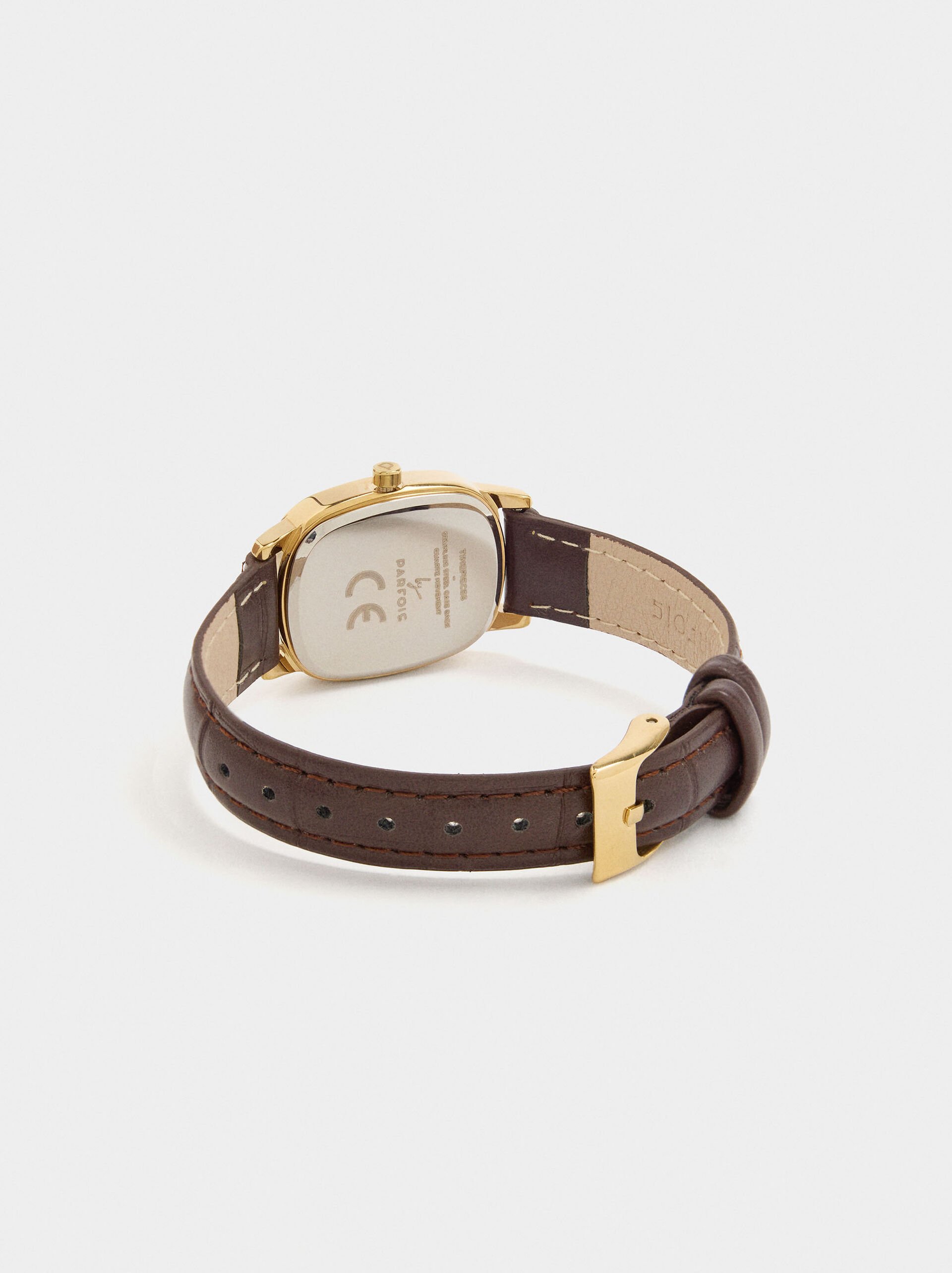 Rectangular watch with leather-effect bracelet image number 2.0