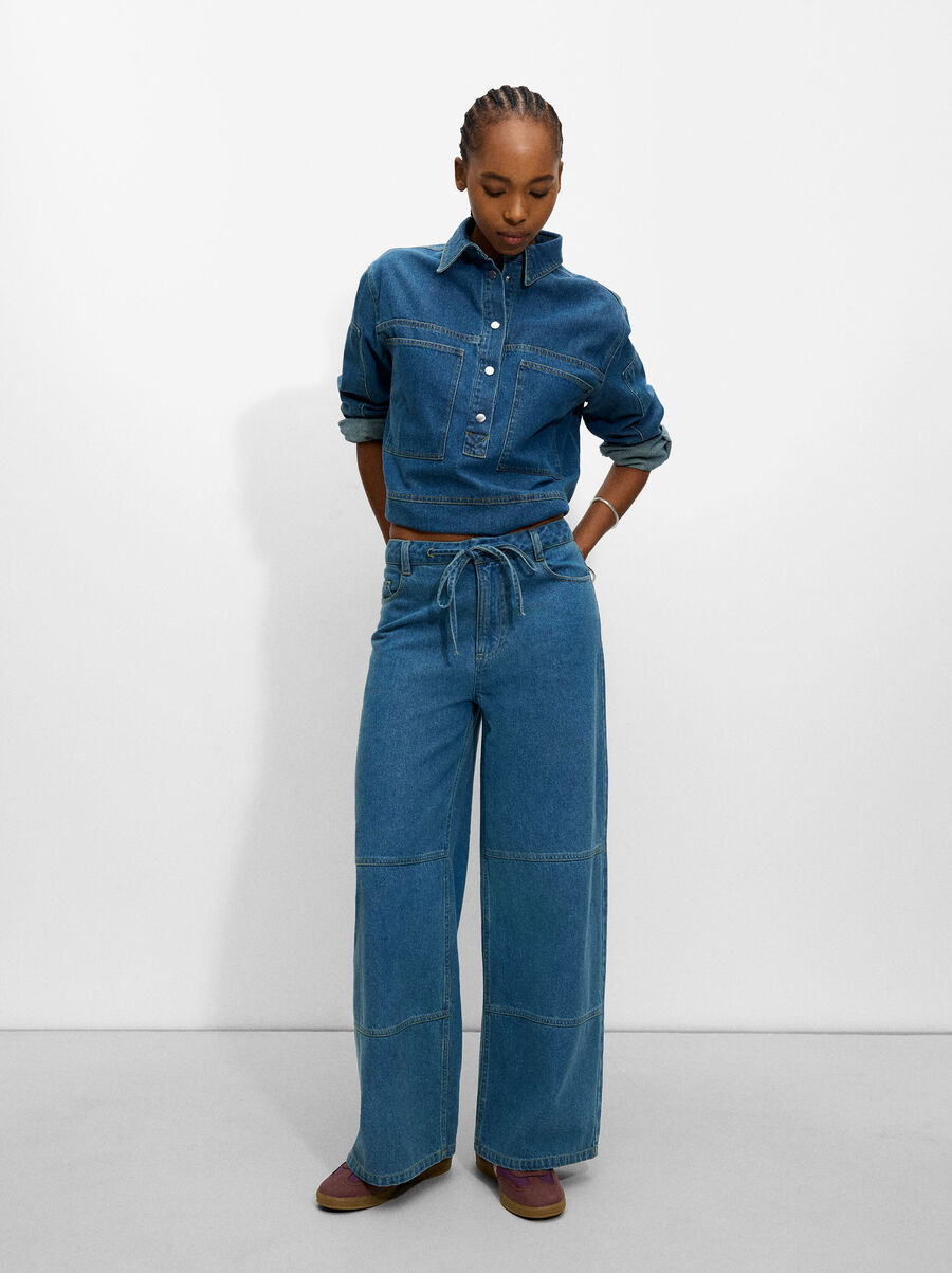 Wide leg denim pants