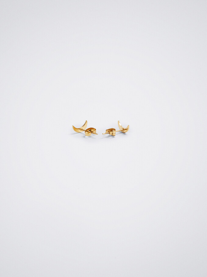 Steel Earrings With Moon, Golden, hi-res
